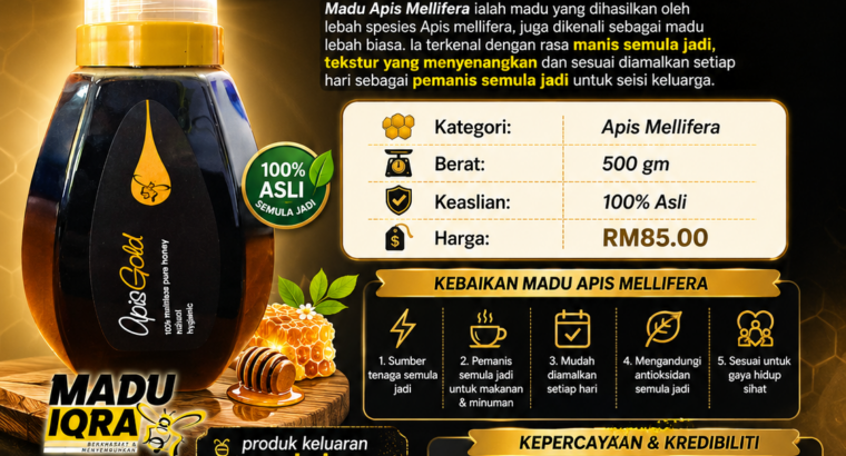 🍯 Madu Apis Mellifera 500g – Madu Asli Pilihan